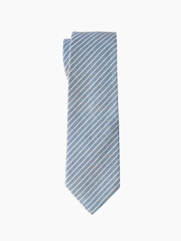 WHITE SKY BLUE STRIPED TIE