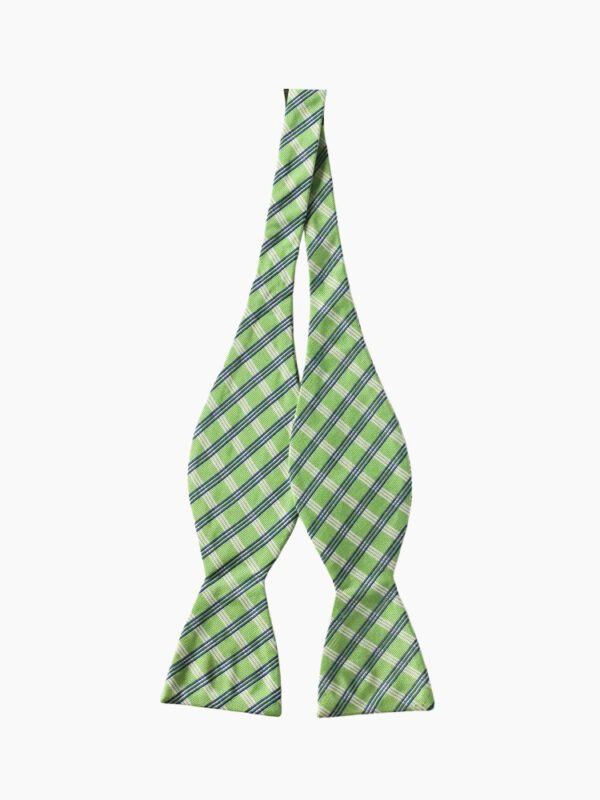 GREEN CHECK SILK SELF-TIED BOW TIE