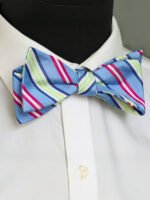 SKY BLUE STRIPED SILK SELF-TIED BOW TIE