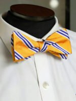 YELLOW WHITE STRIPE SILK SELF-TIED BOW TIE