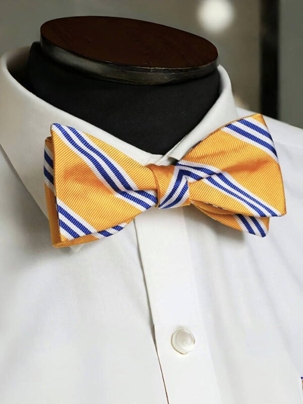 YELLOW WHITE STRIPE SILK SELF-TIED BOW TIE