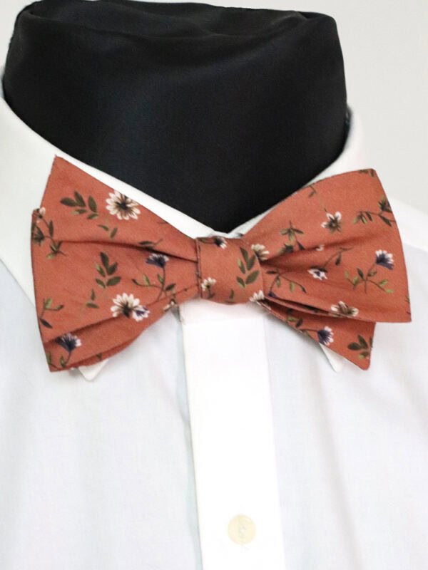 TERRA COTTA FLORAL SELF-TIED BOW TIE