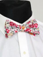 GREY AND ROSE FLORAL SELF-TIED BOW TIE