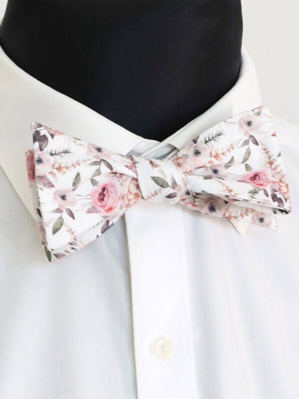 IVORY FLORAL SELF-TIED BOW TIE