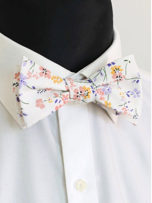 IVORY FLORAL SELF-TIED BOW TIE