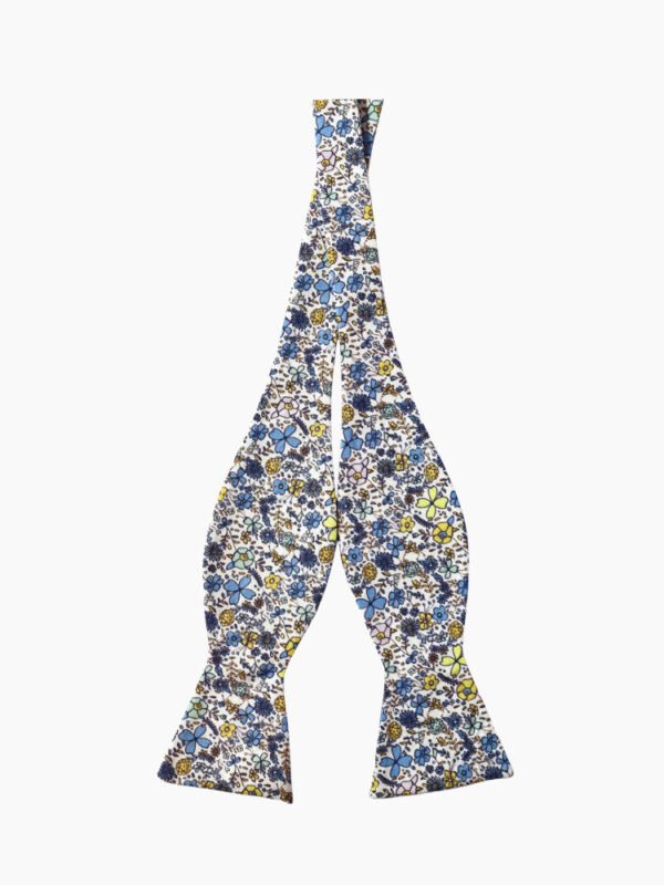 MULTICOLORED BLUE FLORAL SELF-TIED BOW TIE