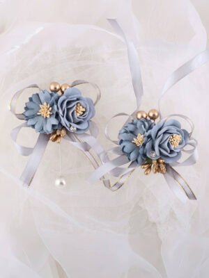 Light Blue Floral Brooch and Wrist Corsage Set