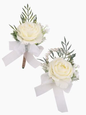 Ivory Rose Boutonniere and Pearl - Embellished Corsage Set