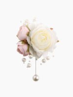 White and Pink Rose Brooch and Pearl Bracelet Set