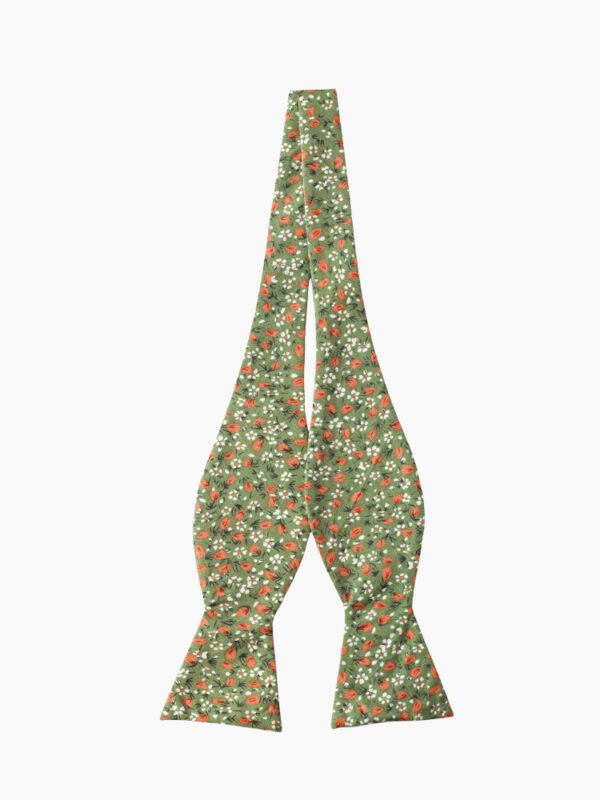 EARTHY GREEN FLORAL SELF-TIED BOW TIE