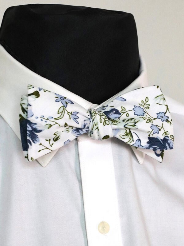 DUSTY BLUE FLORAL SELF-TIED BOW TIES