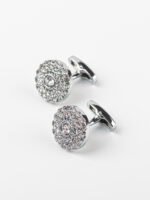 Circular Silver - toned Crystal Cufflinks
