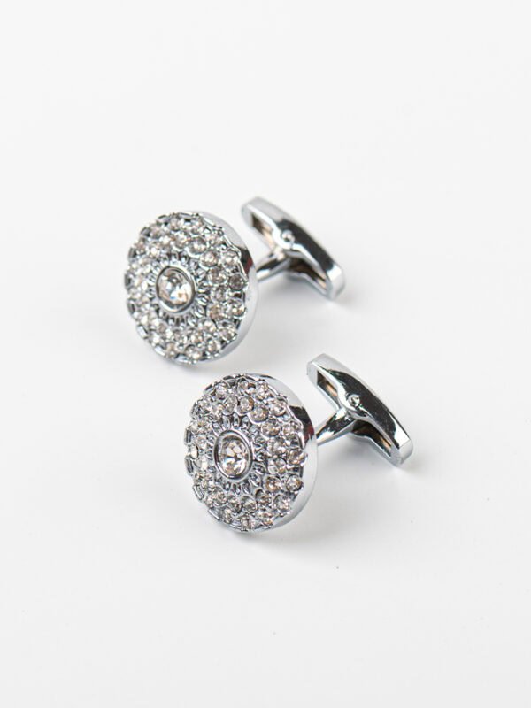 Circular Silver - toned Crystal Cufflinks