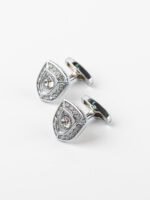SHIELD - SHAPED SILVER CRYSTAL CUFFLINKS
