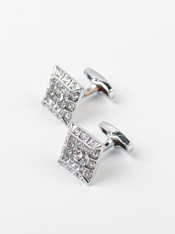 SQUARE - SHAPED SILVER CRYSTAL CUFFLINKS