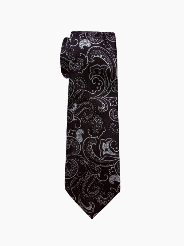 BLACK AND WHITE PAISLEY PATTERN TIE