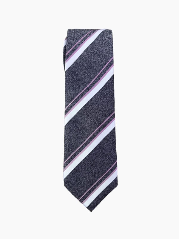 DARK GRAY DIAGONAL STRIPED TIE WITH LILAC & WHITE