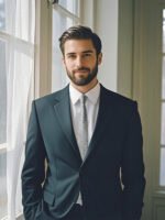 GREY NAVY DOT SILK MEN'S TIE