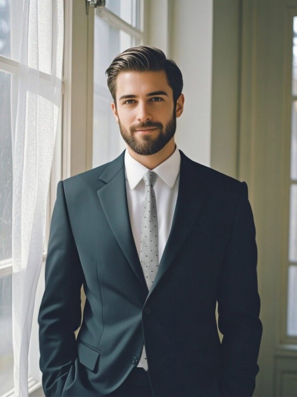 GREY NAVY DOT SILK MEN'S TIE