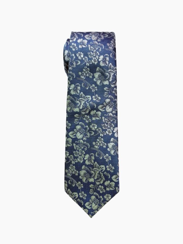 STEEL BLUE FLORAL PATTERN TIE