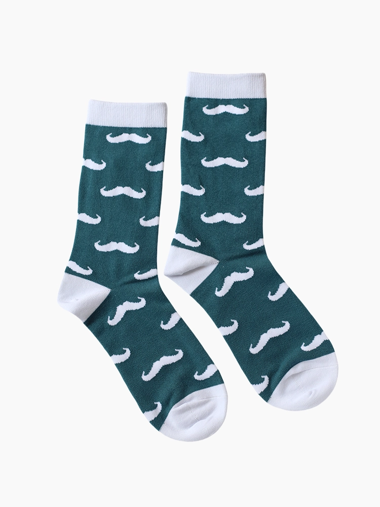 Dark green socks with white mustache pattern