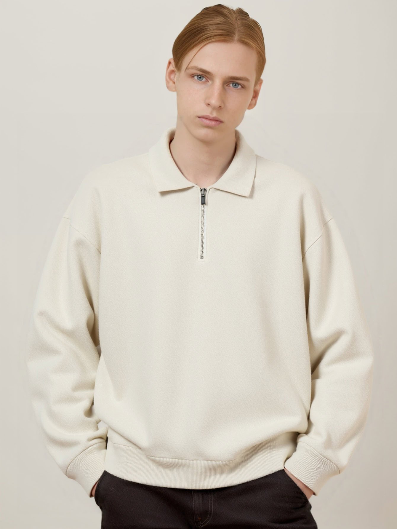 Men's Ivory Half - Zip Polo Knit Sweater