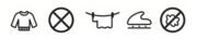 Wool sweater care symbols (wash, no bleach, dry flat, no iron, no dry clean)