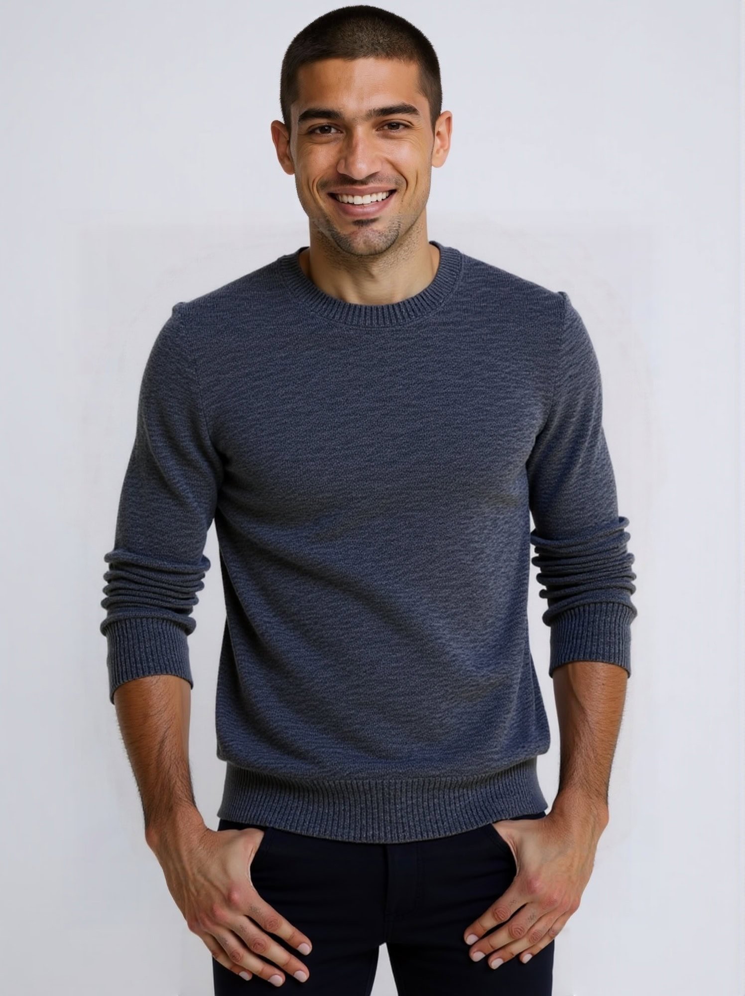 Men's Wool - Blend Crew Neck Sweater | Model Showcase