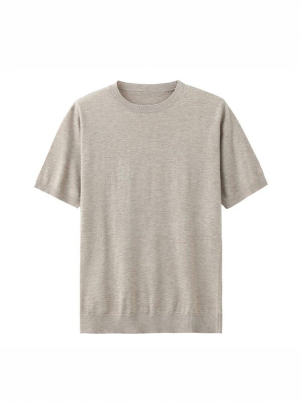 MEN'S LIGHT BEIGE KNIT CREW - NECK SHORT - SLEEVE TEE