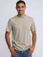 MEN'S LIGHT BEIGE KNIT CREW - NECK SHORT - SLEEVE TEE