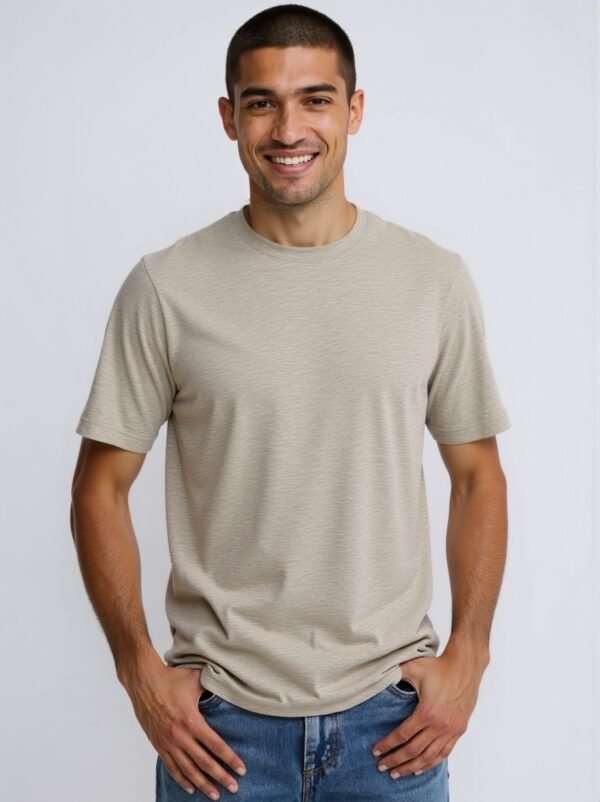 MEN'S LIGHT BEIGE KNIT CREW - NECK SHORT - SLEEVE TEE