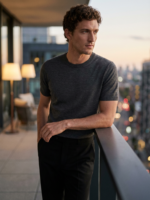 MEN'S RICH MERINO WOOL CREW - NECK SHORT - SLEEVE KNIT TEE