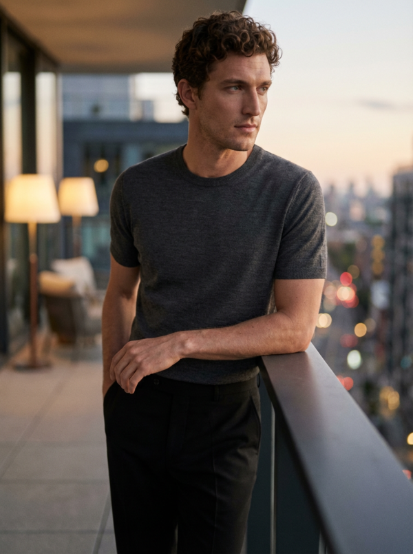 MEN'S RICH MERINO WOOL CREW - NECK SHORT - SLEEVE KNIT TEE