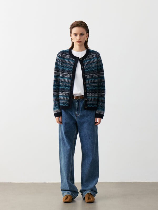 FAIR ISLE PATTERED WOOL BLEND CARDIGAN