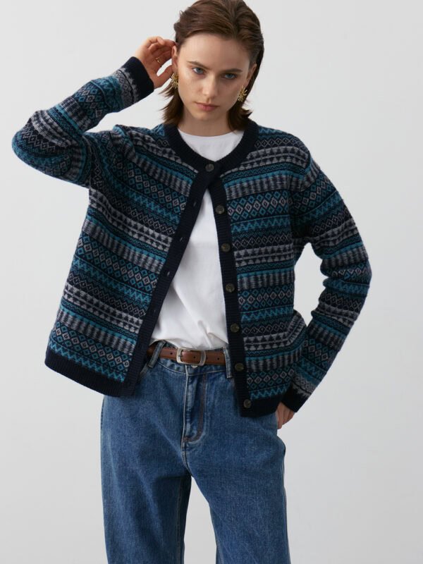 FAIR ISLE PATTERED WOOL BLEND CARDIGAN