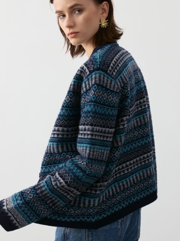 FAIR ISLE PATTERED WOOL BLEND CARDIGAN
