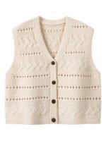 WOOL BLEND KNIT CROCHET VEST | IVORY & DARK GREY
