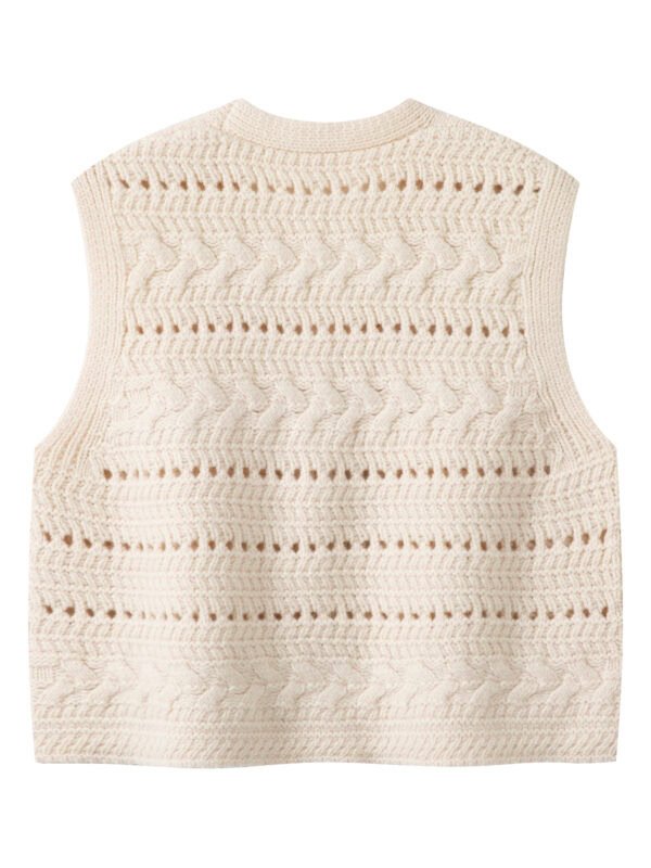 WOOL BLEND KNIT CROCHET VEST | IVORY & DARK GREY