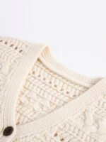 WOOL BLEND KNIT CROCHET VEST | IVORY & DARK GREY