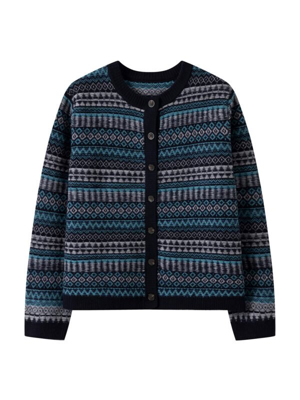 FAIR ISLE PATTERED WOOL BLEND CARDIGAN