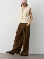 WOOL BLEND KNIT CROCHET VEST | IVORY & DARK GREY