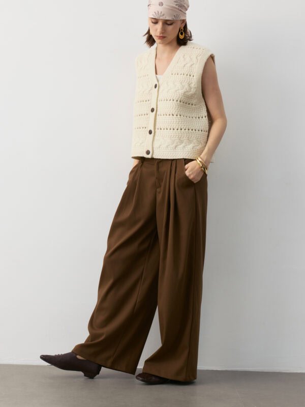 WOOL BLEND KNIT CROCHET VEST | IVORY & DARK GREY