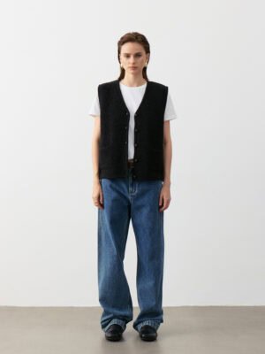 WOOL BLEND BUTTON - FRONT VEST | 3 COLORS (Black, Navy, Ivory)