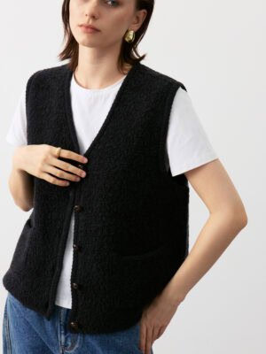 Black Wool Blend Button-Front Vest – Gentle Rebellion Style for Young Fashion Enthusiasts