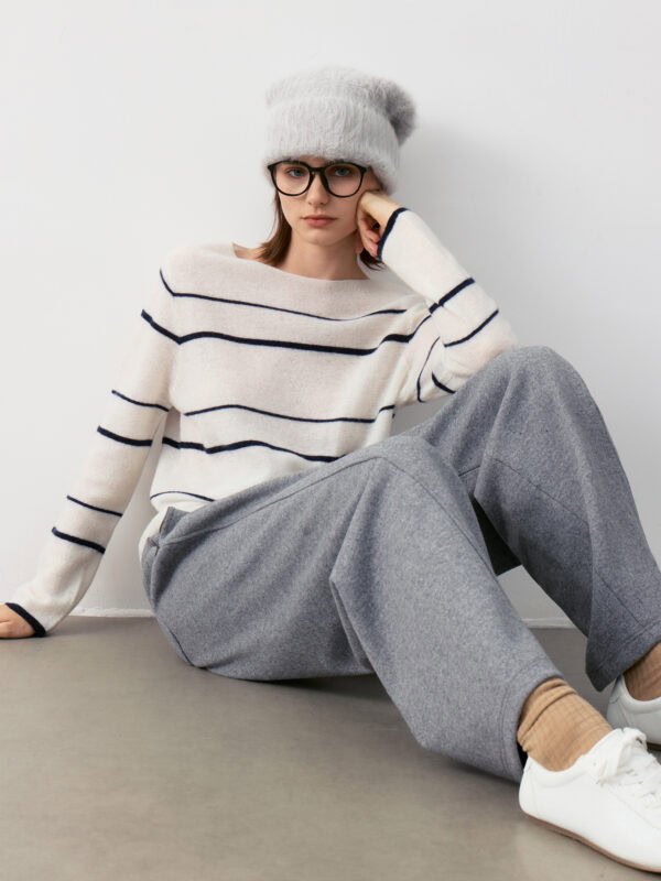 3-COLOR STRIPED CASHMERE BOAT NECK SWEATERS