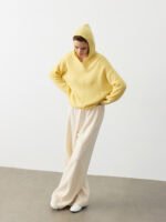 GOAT CASHMERE RICH HOODED SWEATER | DARK GREY, WHITE, SUNFLOWER YELLOW