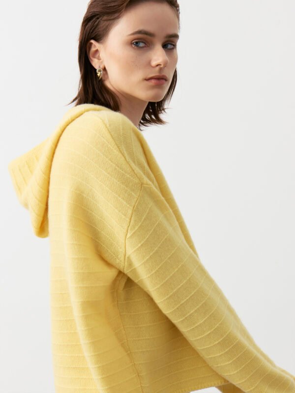 GOAT CASHMERE RICH HOODED SWEATER | DARK GREY, WHITE, SUNFLOWER YELLOW