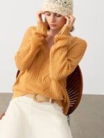 OVERSIZE LUXURY CASHMERE CABLE-KNIT SWEATER | VIBRANT ORANGE & CHARCOAL GREY & SOFT IVORY