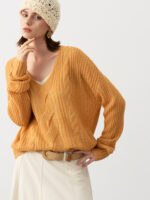OVERSIZE LUXURY CASHMERE CABLE-KNIT SWEATER | VIBRANT ORANGE & CHARCOAL GREY & SOFT IVORY