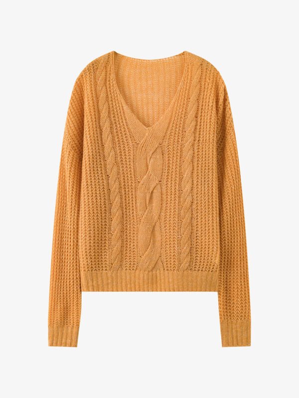 OVERSIZE LUXURY CASHMERE CABLE-KNIT SWEATER | VIBRANT ORANGE & CHARCOAL GREY & SOFT IVORY